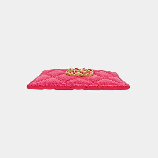 CHANEL 19 Small Quilted Grained Calfskin Red Card Holder