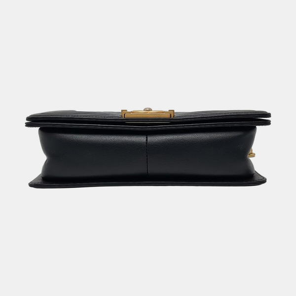 Authenticated pre-owned BOY CHANEL Medium Quilted Grained Calfskin Black - Shoulder Bag at Looply