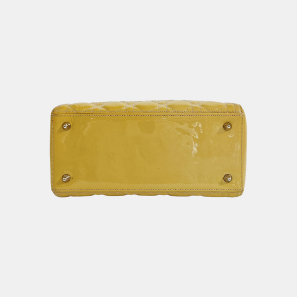 Lady Dior Medium Cannage Patent Leather Yellow