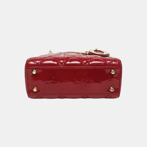 Lady Dior Mini Cannage Patent Calfskin Red