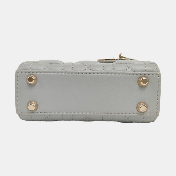 Authenticated pre-owned Lady Dior Super Mini Quilted Lambskin Grey - Shoulder Bag at Looply