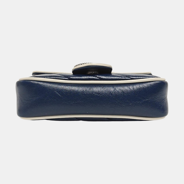 GG Marmont Super Mini Quilted Calfskin Blue
