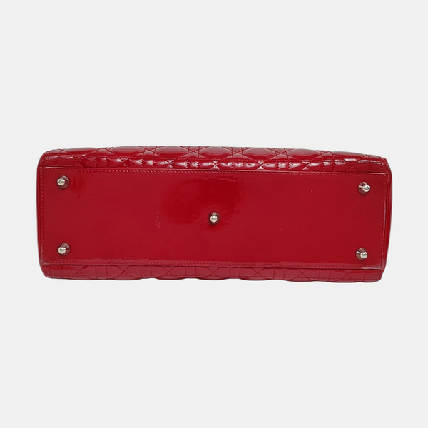 Authenticated pre-owned Lady Dior Large Cannage Patent Leather Red - Tote Bag at Looply