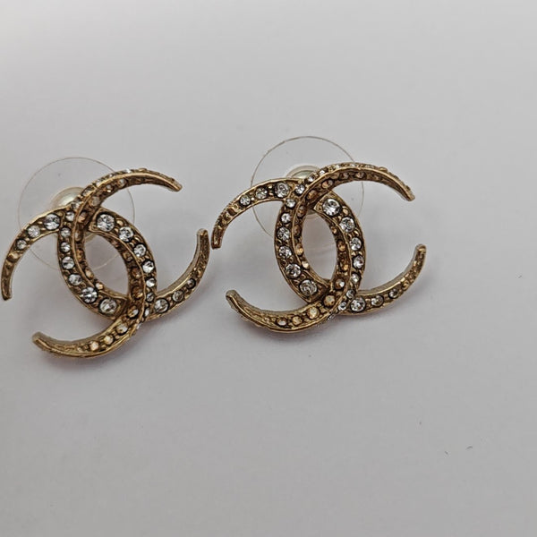 CC Logo Metal Gold Stud Earrings