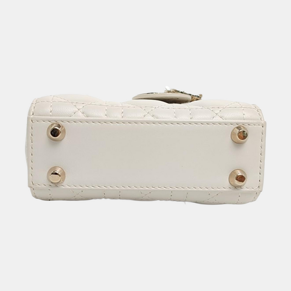 Lady Dior Super Mini Piel de cordero Blanca