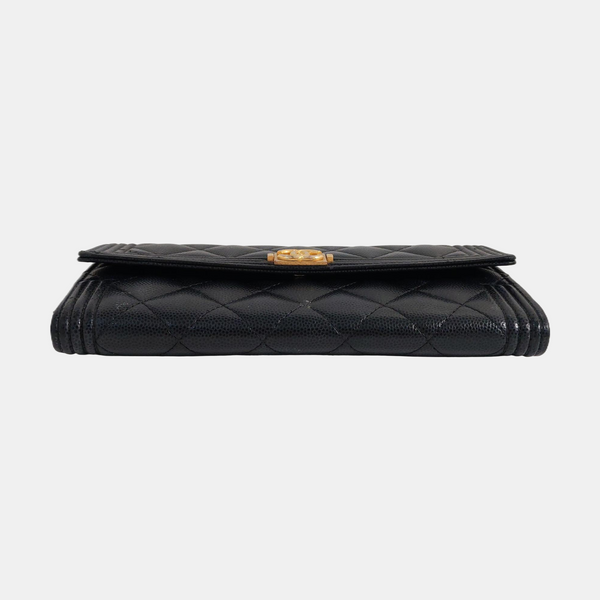 Cartera Boy Chanel de Piel de Becerro Granulada Acolchada Negra