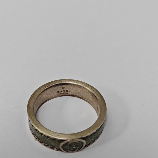 Interlocking G 925 Sterling Silver Green Ring HK 19