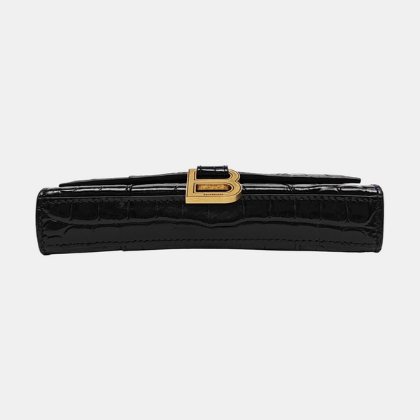Hourglass Wallet On Chain Small Calfskin Black