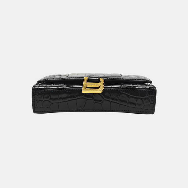 Hourglass Wallet On Chain Small Calfskin Black