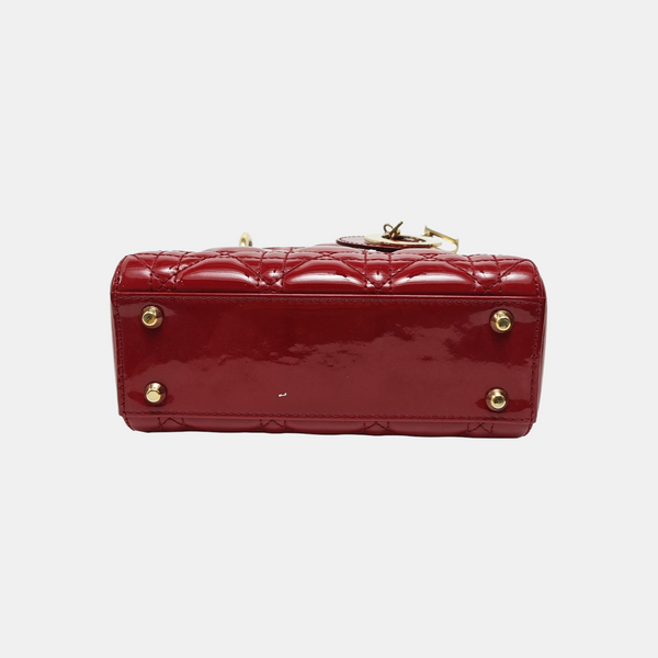 Lady Dior Mini Cannage Patent Calfskin Red