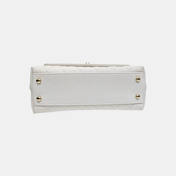 COCO HANDLE Small Quilted Grained Calfskin White