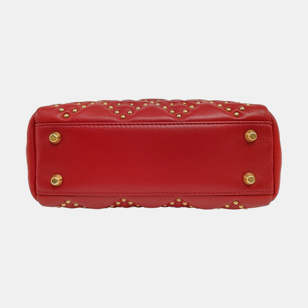 Authenticated pre-owned Lady Dior Mini Cannage Lambskin Red - Tote Bag at Looply