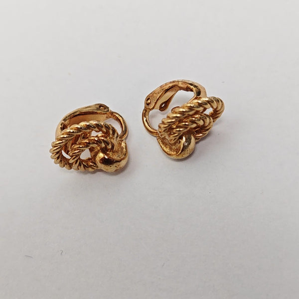 Twist Round Metal Gold Clip On Earrings