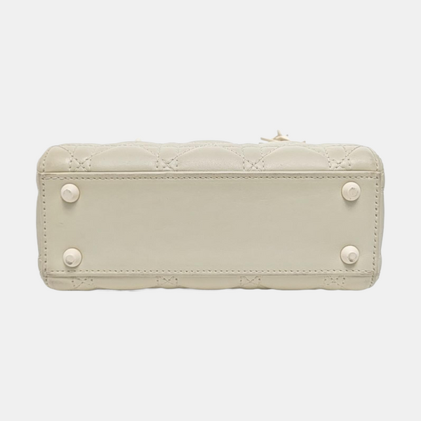 Authenticated pre-owned Lady Dior Mini Cannage Calfskin White - Tote Bag at Looply