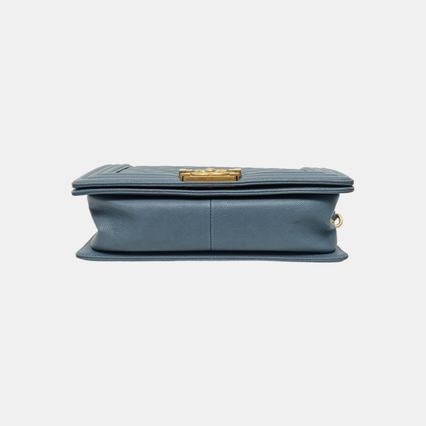 BOY CHANEL Medium Quilted Grained Calfskin Blue