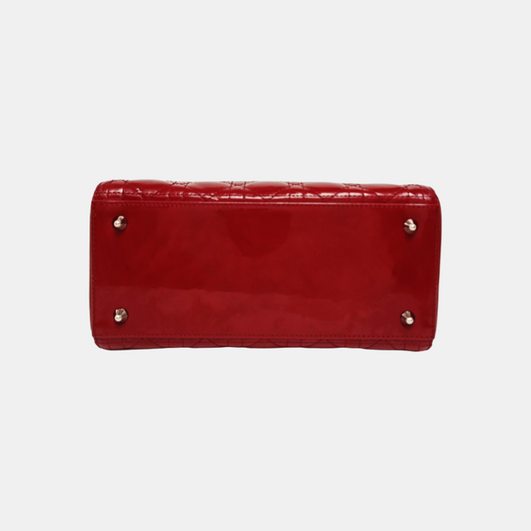Bolso Lady Dior Mediano de Piel Patentada Acolchada Roja
