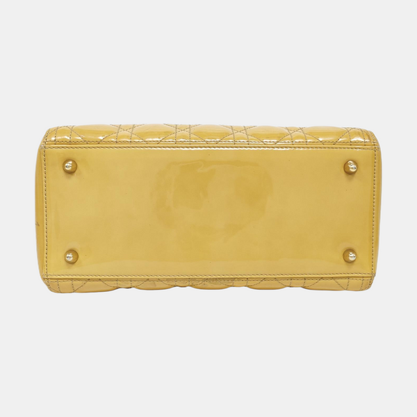 Authenticated pre-owned Lady Dior Medium Quilted Patent Leather Yellow - Shoulder Bag at Looply