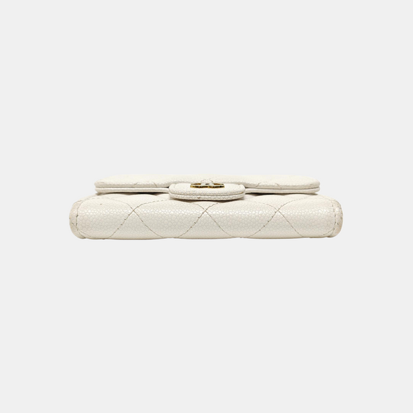 CLASSIC FLAP Quilted Grained Calfskin White Card Holder