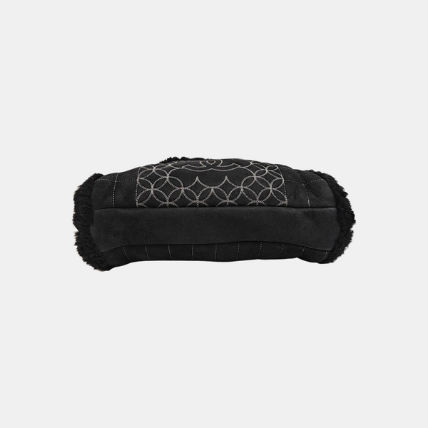 Quilted Fabric Top Handle Bag Black