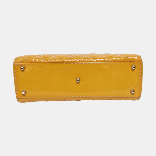 Authenticated pre-owned Lady Dior Large Quilted Patent Leather Yellow - Tote Bag at Looply