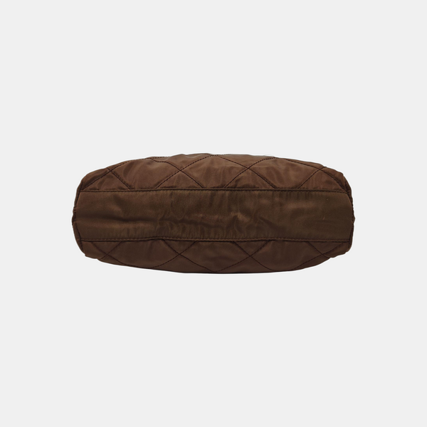 Quilted Nylon Shoulder Bag Brown