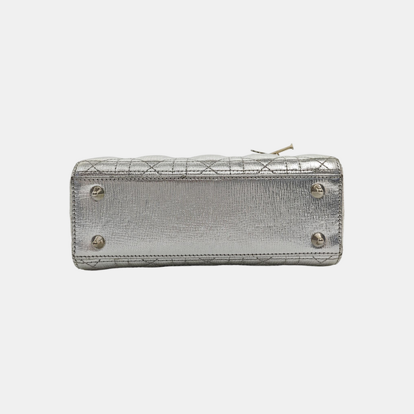 Lady Dior Small Cannage Calfskin Silver