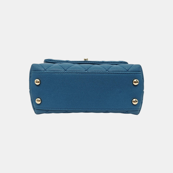 COCO HANDLE Mini Quilted Grained Calfskin Blue