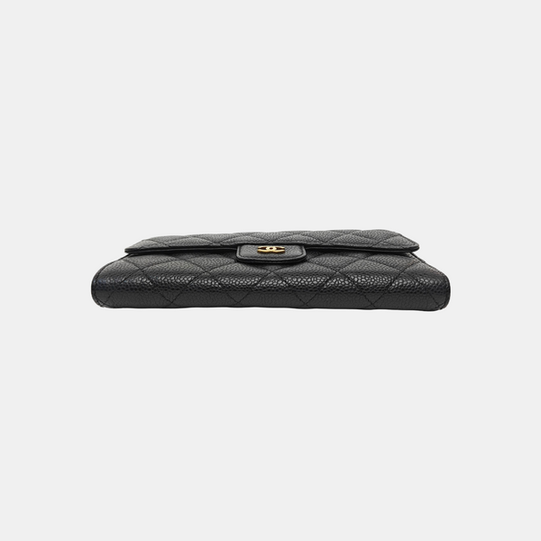 CLASSIC FLAP Mini Quilted Grained Calfskin Black Wallet