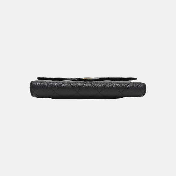 CLASSIC FLAP Mini Quilted Grained Calfskin Black Wallet