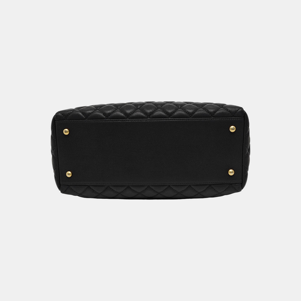 Quilted Grained Calfskin Tote Bag Black