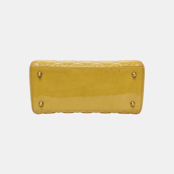 Authenticated pre-owned Lady Dior Quilted Patent Leather Yellow - Tote Bag at Looply