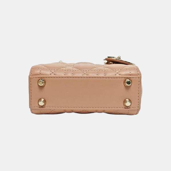Lady Dior Super Mini Cannage Piel de Cordero Beige