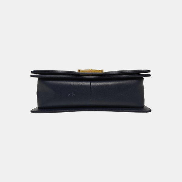BOY CHANEL Medium Quilted Grained Calfskin Blue