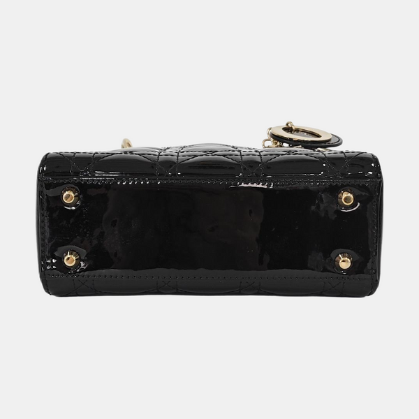 Lady Dior Mini Cannage Patent Leather Black