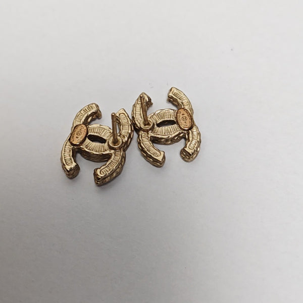 CC Logo Metal Gold Stud Earrings