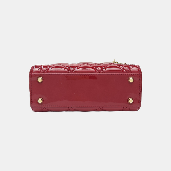 Lady Dior Mini Cannage Patent Calfskin Red