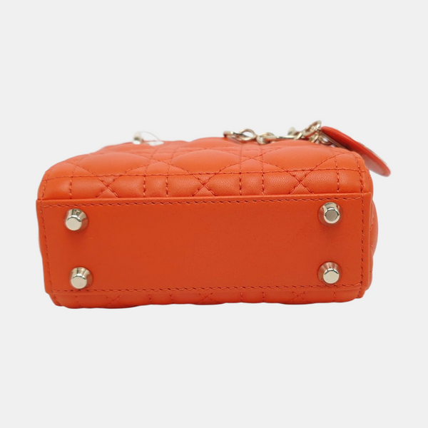 Authenticated pre-owned Lady Dior Super Mini Cannage Lambskin Orange - Shoulder Bag at Looply