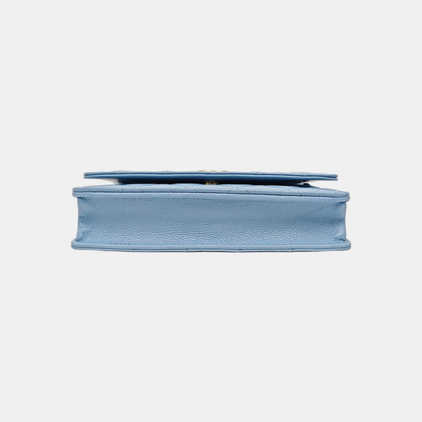 Quilted Grained Calfskin Shoulder Bag Blue