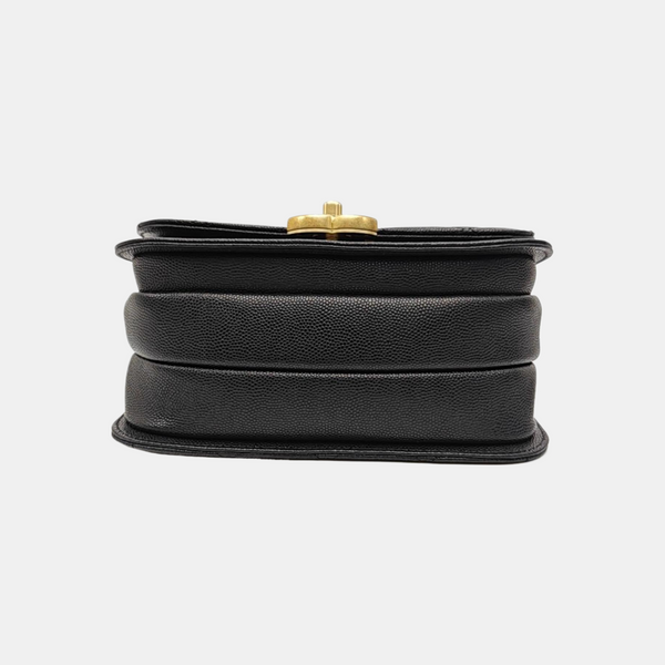 Quilted Grained Calfskin Shoulder Bag Black