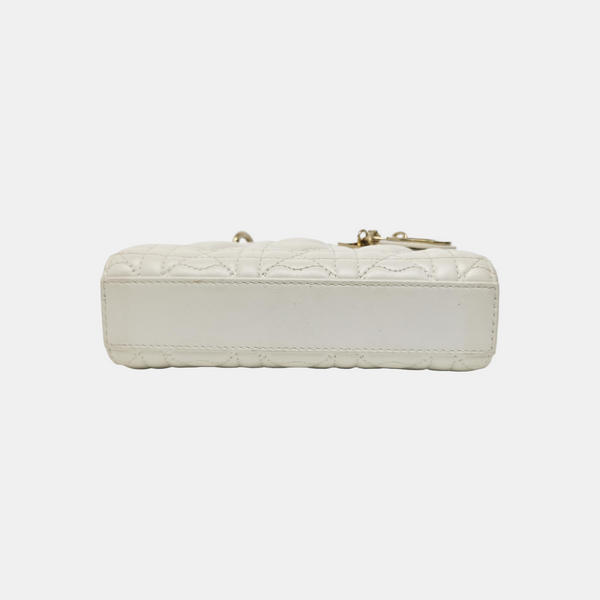 Lady D-Joy Super Mini Cannage Lambskin White