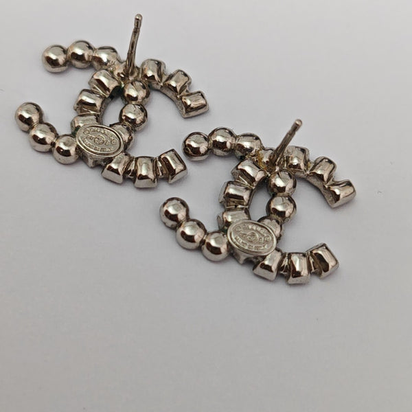 CC Logo Metal Gray Stud Earrings