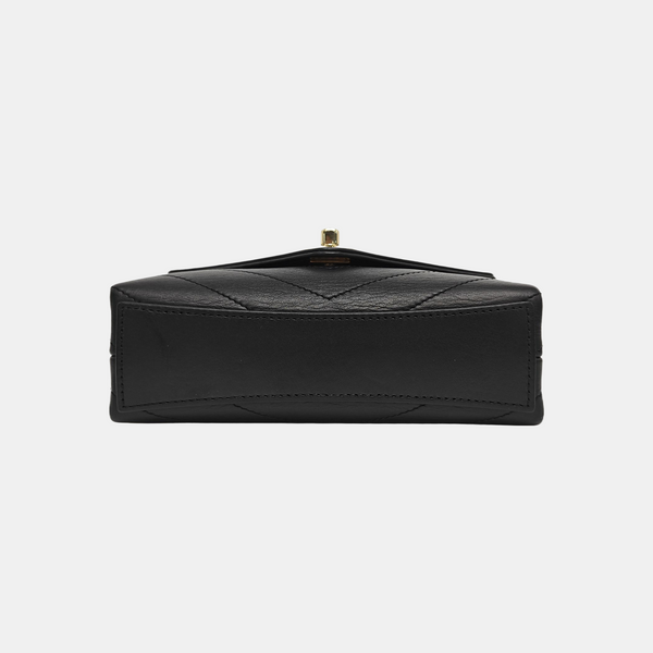 Chevron Calfskin Shoulder Bag Black