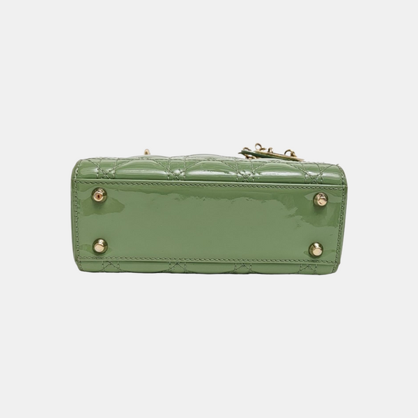 Lady Dior Mini Cannage Patent Leather Green
