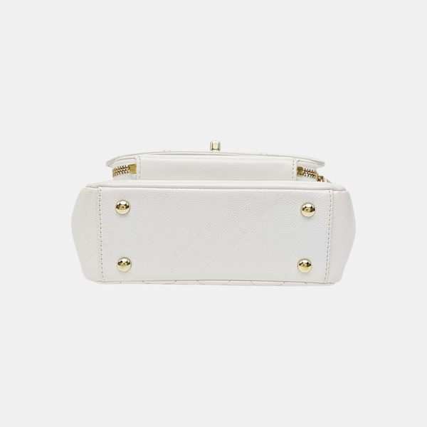BUSINESS AFFINITY Small Quilted Grained Calfskin White