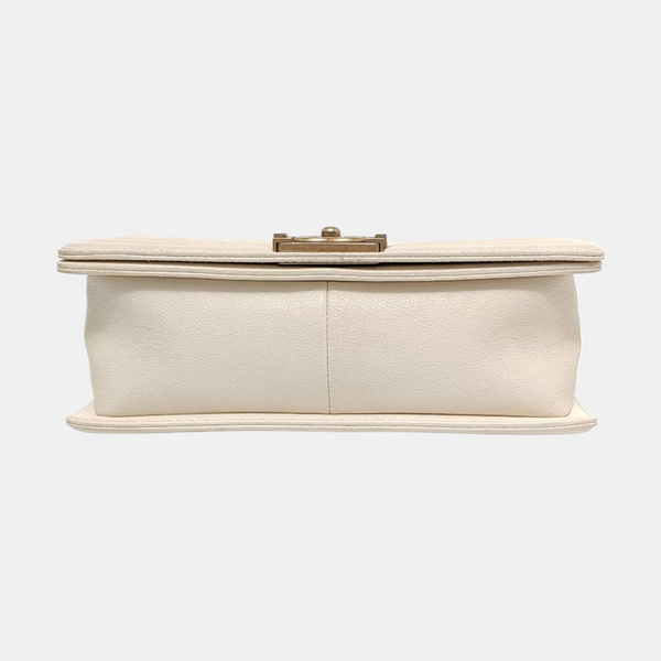 BOY CHANEL Medium Quilted Grained Calfskin White