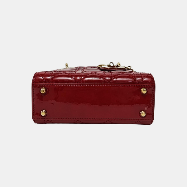 Authenticated pre-owned Lady Dior Mini Quilted Patent Leather Red - Tote Bag at Looply