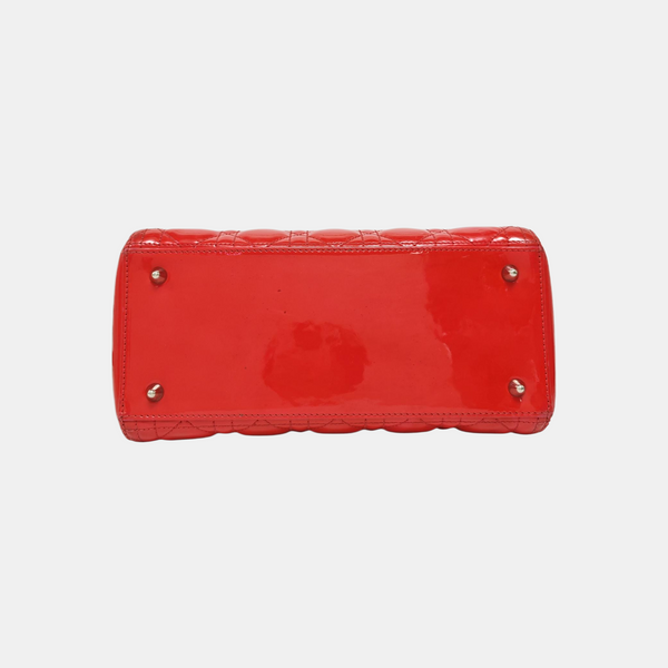 Lady Dior Medium Cannage Patent Leather Red