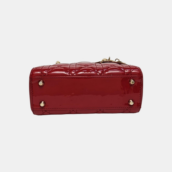 Lady Dior Mini Cannage Patent Leather Red