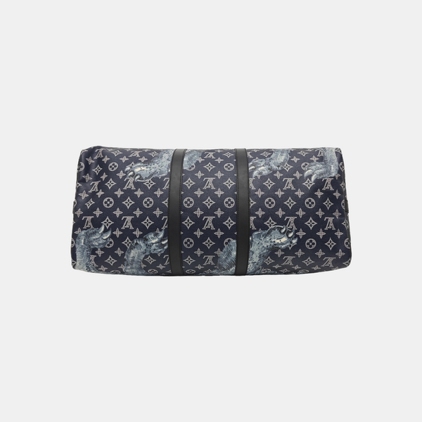 KEEPALL 55 Monogram Coated Canvas Blue