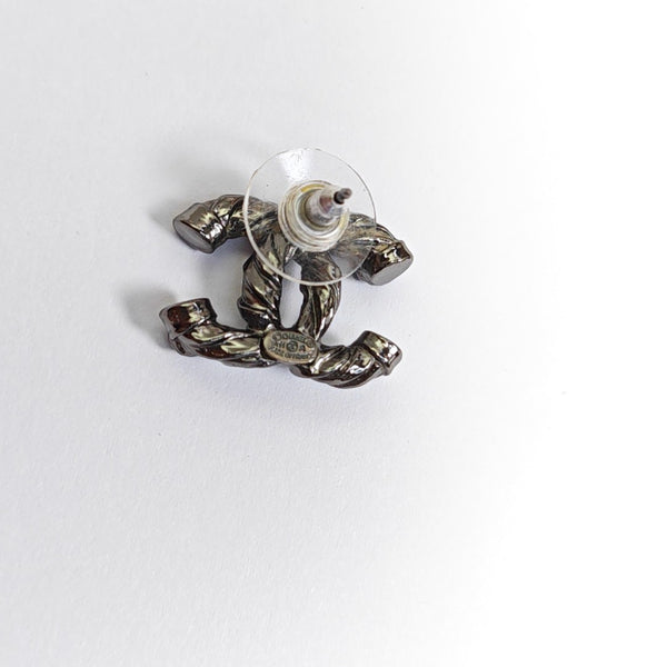 CC Logo Metal Gray Stud Earrings